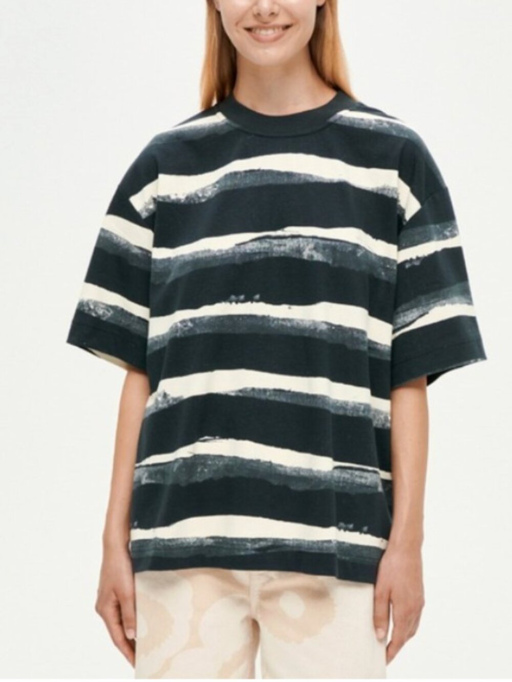 Like new Marimekko Kioski Black White Welig Pieni Tuubimix Stripe Tee S